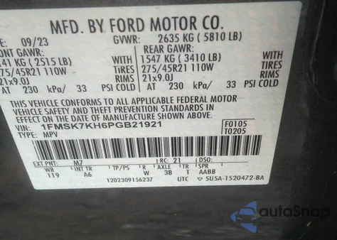 2023 Ford Explorer St-Line from USA, damaged, VIN 1FMSK7KH6PGB21921